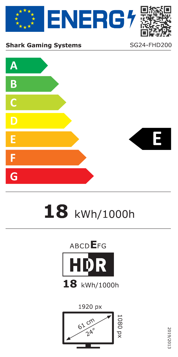 Energimærkning for SharkGaming 24" 1080p 200Hz IPS Skærm